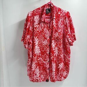 Hinano Size XL Red and White Tropical Print S/S Button Front Shirt